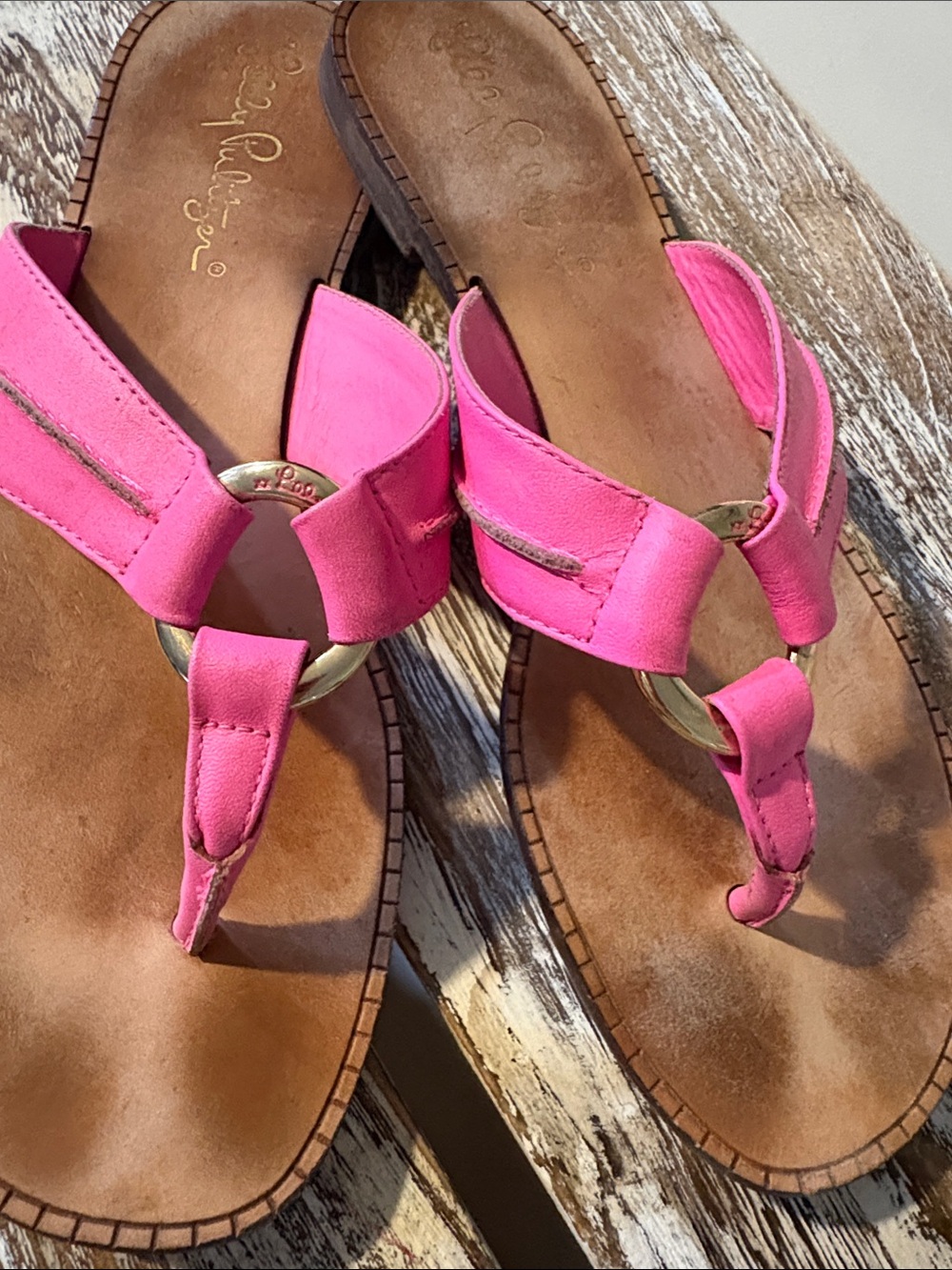 Lilly Pulitzer Pink Leather Thong Sandals - Picture 2 of 4